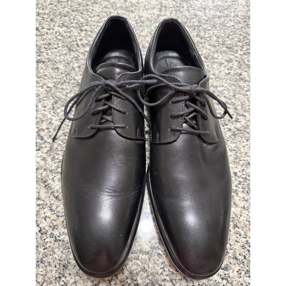ECCO Tray Tech Derby Shoes Mens 10 Black Leather Plain Toe Dress 51273401001